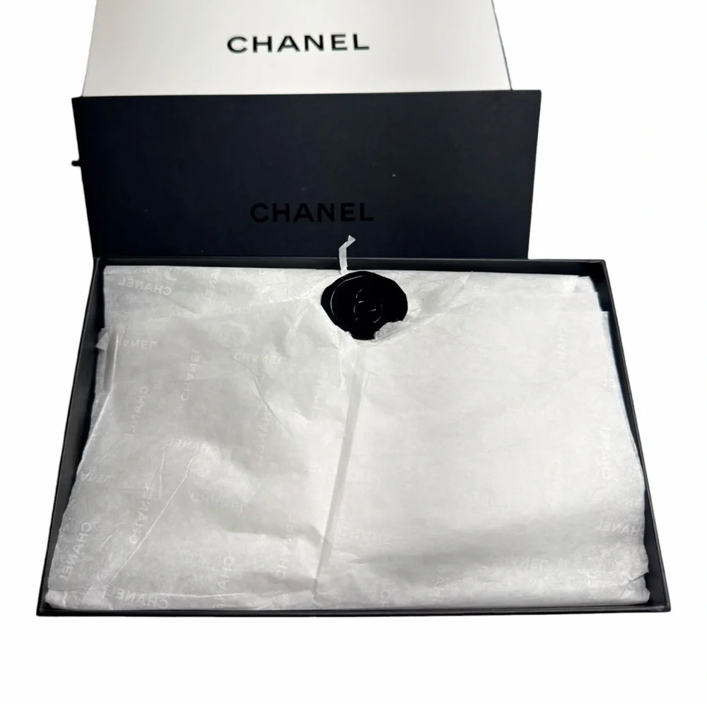 Chanel Authentic Gift Box & Envelope, Stamp Wrap w/ Logo Gold Ribbon & Packaging